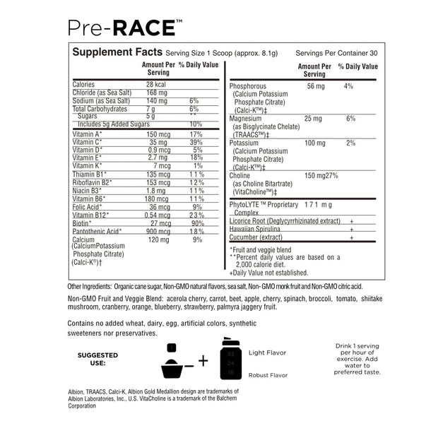 Pre-Race Electrolyte Drink Mix, Caffeine Free