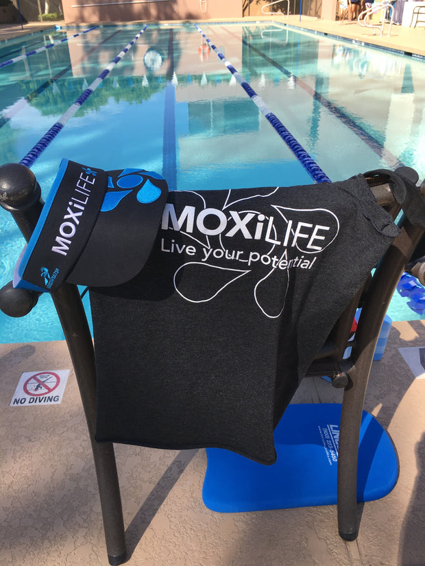 MOXiLIFE Headsweats Visor - and Black Logo T shirt poolside swim lane