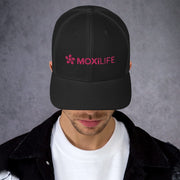 Moxilife Red Logo on Black Trucker hat male runner model